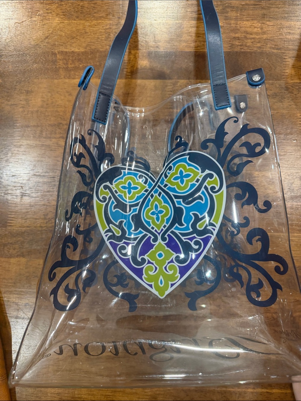 Brighton Clear Tote with Blue and Lime Heart Design